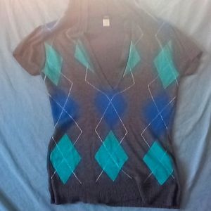 🙊3/$15-bundle only-Vintage cute hooded argyle sweater tunic